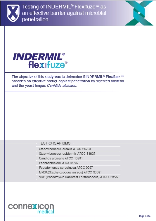 Testing of INDERMIL® Flexifuze™ as an effective barrier against microbial penetration.

The objective of this study was to determine if INDERMIL® Flexifuze™ provides an effective barrier against penetration by selected bacteria and the yeast fungus Canidida albicans.
Read the study